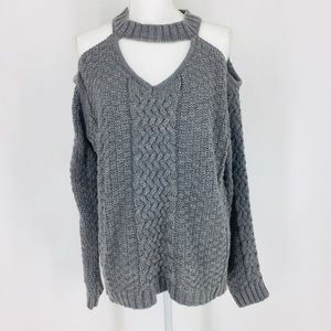 2/$20 Gray Sexy Sweater Cold Shoulder/V Neckline